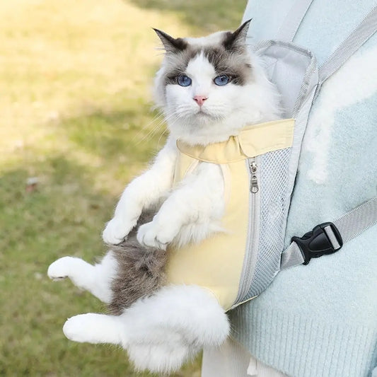 Mesh Cat Dog Carrier Bag Front Leg Out Hands-Free Cat Front Backpack Adjustable Breathable Pet Dog Backpack for Small Dog Cats