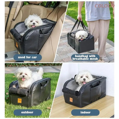 Dog Car Seat Puppy Booster Seat Fits Small Dogs Removable Cushion Safety Hook Installs on Armrest Console Breathable