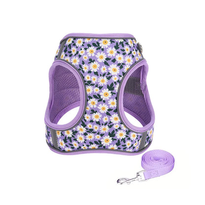 HP386--Pet cat & dog printed vest style harness, 360° fit to the pet's body shape, 1.5-meter dog rope