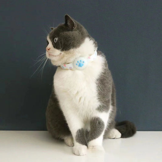 Adjustable Cat Collar with AirTag Holder Case Anti-Lost Cat Collar GPS Tracker Protective Case Print Kitten Collar Pet Supplies