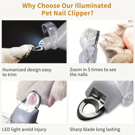LED Light Pet Nail Clippers - Great for Trimming Cat and Dog Nails and Claws, 5x Magnification, Can Be Used as Nail Clippers, Qu