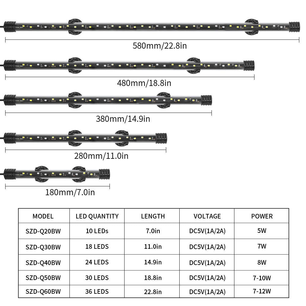 USB Aquarium Light LED Plant Grow Lamp 18-58CM Aquariums Decor Lighting Waterproof Fish Tank Light