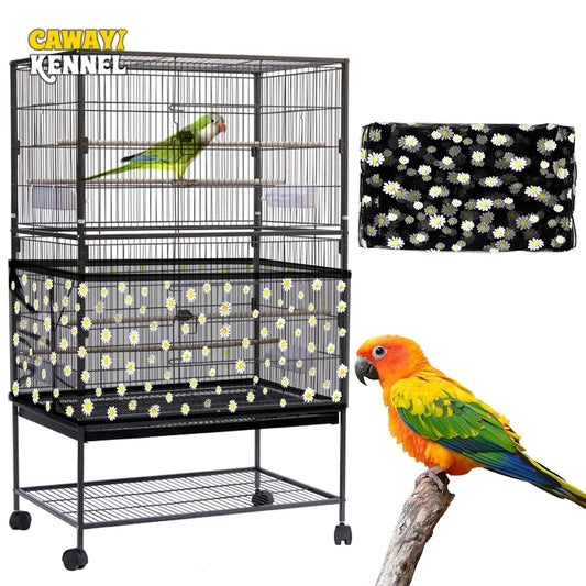 Adjustable Bird Cage Net Cover Birdcage Seed Feather Catcher Soft Skirt Guard Birdcage Nylon Mesh Netting for Round Square Cages