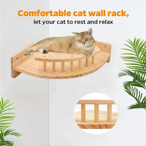 Cat Climbing Shelves Wall Mounted Cat Tree Wooden Furniture Scratcher Jumping Platform Rope Ladder Cat Sleeping and Playing