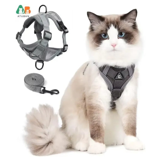 Cat Harness upgraded Escape Proof Adjustable Kitten Vest for Cat Outdoor Walking Reflective Strips for Dark Night