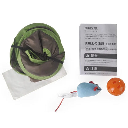 Cat Toy Folding Nine Hole Cloth Tunnel Plush Mouse Cat Grab Ball Bell Fun Decompression Convenient Storage Supplies