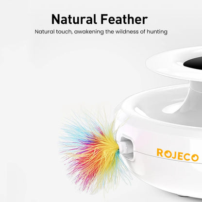 ROJECO 2 in 1 Smart Cat Toys Automatic Feather Fun Ball Toy Set 5 Modes Electronic Interactive Cat Toy Accessories
