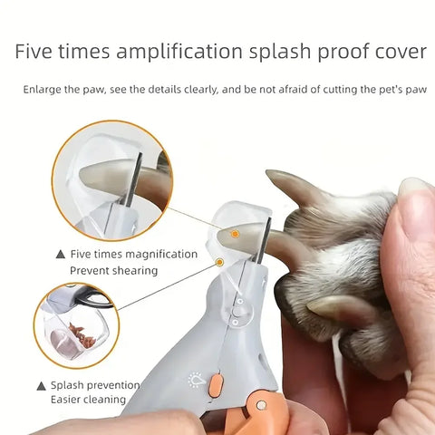 LED Light Pet Nail Clippers - Great for Trimming Cat and Dog Nails and Claws, 5x Magnification, Can Be Used as Nail Clippers, Qu