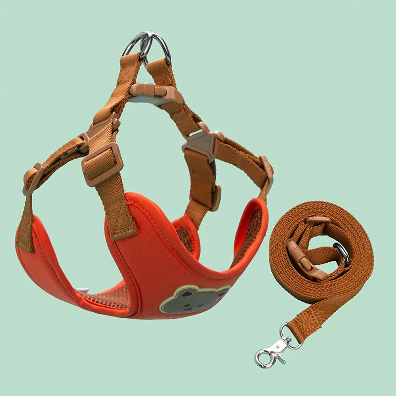 Adjustable Dog & Puppy Harness Leash Set with Breathable Vest and Chest Strap for Small to Medium Dogs