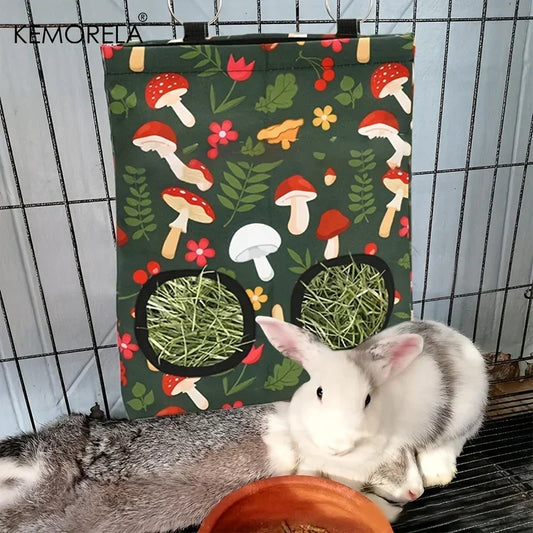 KEMORELA 1/2PCS Rabbit Hay Feeder Bag with 2 Holes Guinea Pig Hanging Hay Feeding Bag Storage for Chinchilla Hamster Bunny