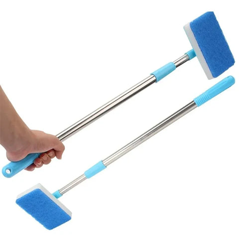 180° Adjust 55-95cm Telescopic Handle Cleaner Scrubber Aquarium Fish Tank Glass Window Algae Double-Sided Sponge Cleaning Brush