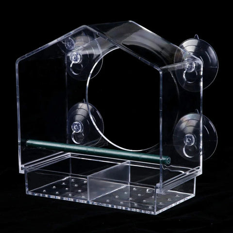 Acrylic Clear Glass Window Birds Hanging Feeder Birdhouse Food Feeding House Table Seed Cup Transparent Windowsill Birdfeeders