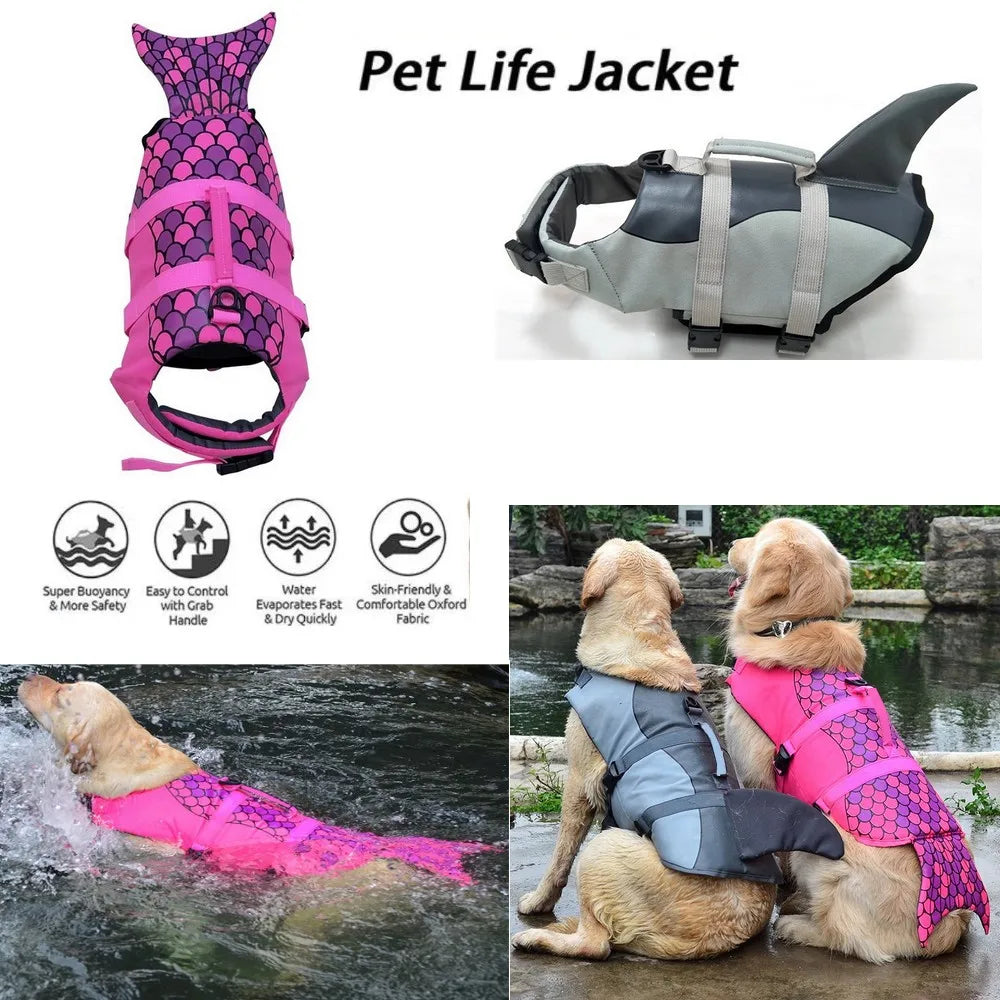 Pet Dog Life Jacket Vest Clothes Life Vest Collar Harness Dog Swimming Summer Swimwear Mermaid Shark Life jacket