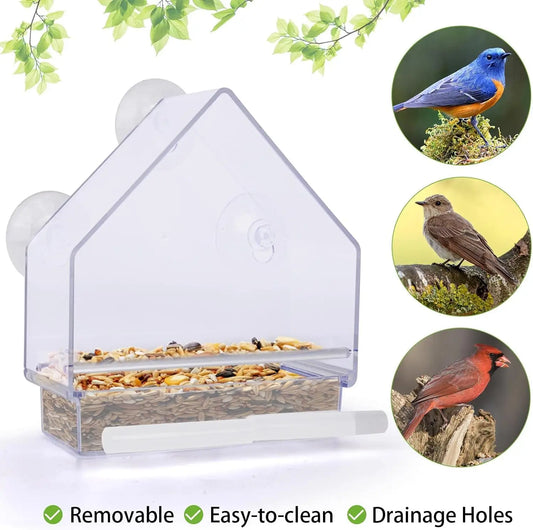 Bird Feeder Birds House for Outdoor, Window Bird Feeder with Strong Suction Cups for Wild Birds, Cardinal, Bluebird