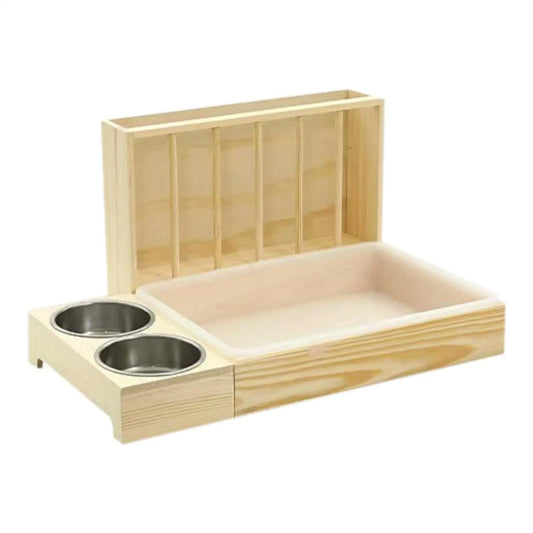 Rabbit Hay Feeder with Litter Box,Hay Holder with Bowls Less Waste Wood Bunny Hay Feeder for Guinea Pig Bunny Small Animals