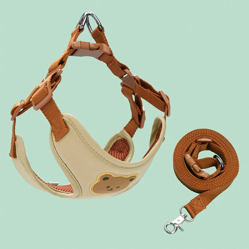 Adjustable Dog & Puppy Harness Leash Set with Breathable Vest and Chest Strap for Small to Medium Dogs