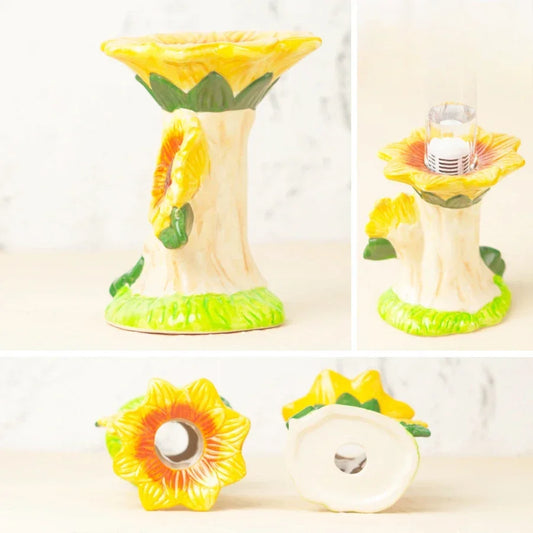 Sunflower Ceramic Hamster Water Bottle Holder Leak-Proof Design Cute Decorative Water Dispenser for Hamsters Gerbils Small Pets