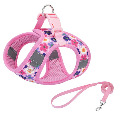 HP386--Pet cat & dog printed vest style harness, 360° fit to the pet's body shape, 1.5-meter dog rope
