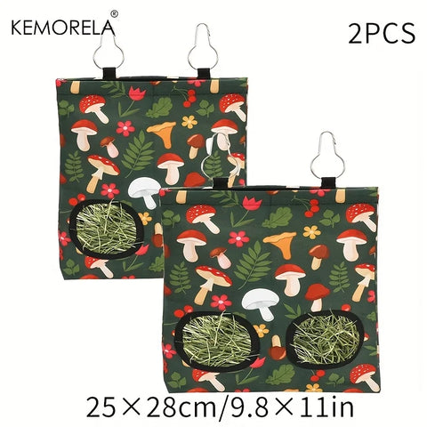 KEMORELA 1/2PCS Rabbit Hay Feeder Bag with 2 Holes Guinea Pig Hanging Hay Feeding Bag Storage for Chinchilla Hamster Bunny