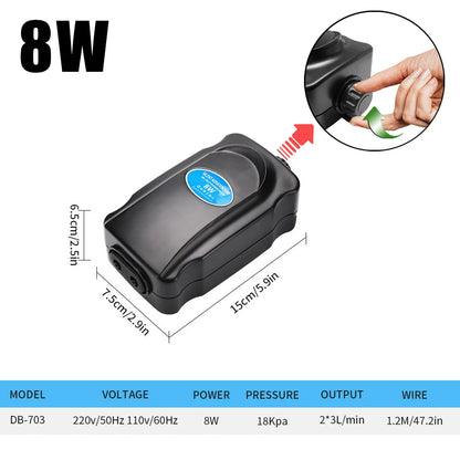 Adjustable Aquarium Air Pump 110V~220V Air Pump 3W~12W For Bedroom Fish Tank Silent Oxygen Pump Air Compressor