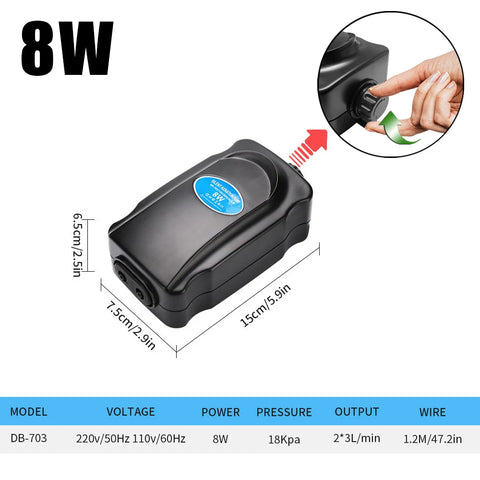 Adjustable Aquarium Air Pump 110V~220V Air Pump 3W~12W For Bedroom Fish Tank Silent Oxygen Pump Air Compressor