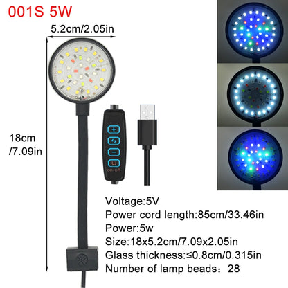 USB Aquarium LED Lamp Fish Tank Light Decor Aquatic Plant Multiple Modes Dimmable Lightness Full Spectrum Mini Clip Light 5V