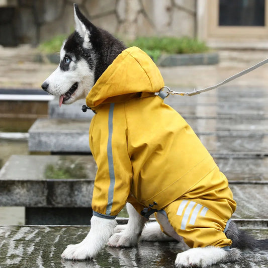 Dog Raincoat Waterproof Dog Rain Jacket with Hood Reflective Dog Rain Coat with Leash Hole Lightweight Waterproof Puppy Clothes
