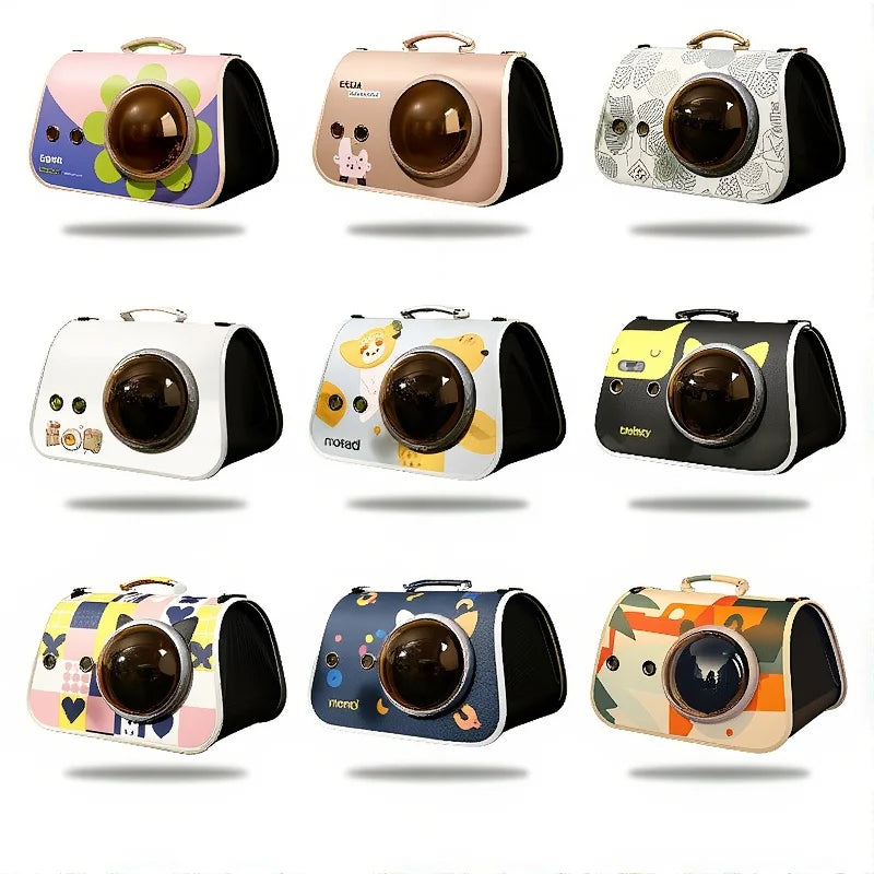 Foldable Cat Carrier Backpack – Cute Cartoon Design with Airflow Vents & Shoulder Strap Interface, Pet Travel Bag for Cats