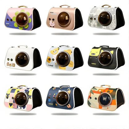 Foldable Cat Carrier Backpack – Cute Cartoon Design with Airflow Vents & Shoulder Strap Interface, Pet Travel Bag for Cats