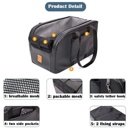 Dog Car Seat Puppy Booster Seat Fits Small Dogs Removable Cushion Safety Hook Installs on Armrest Console Breathable
