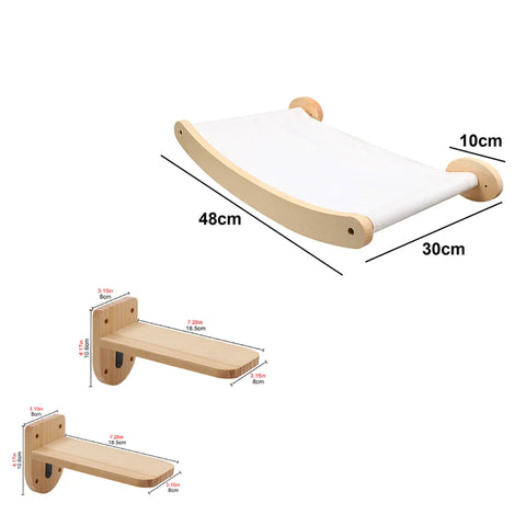 Wall-mounted Cat Hammock Bed Pet Furniture Kitten Wall Shelf Set Cat Perch Wooden Scratching Climbing Post Cat Tree House Toy