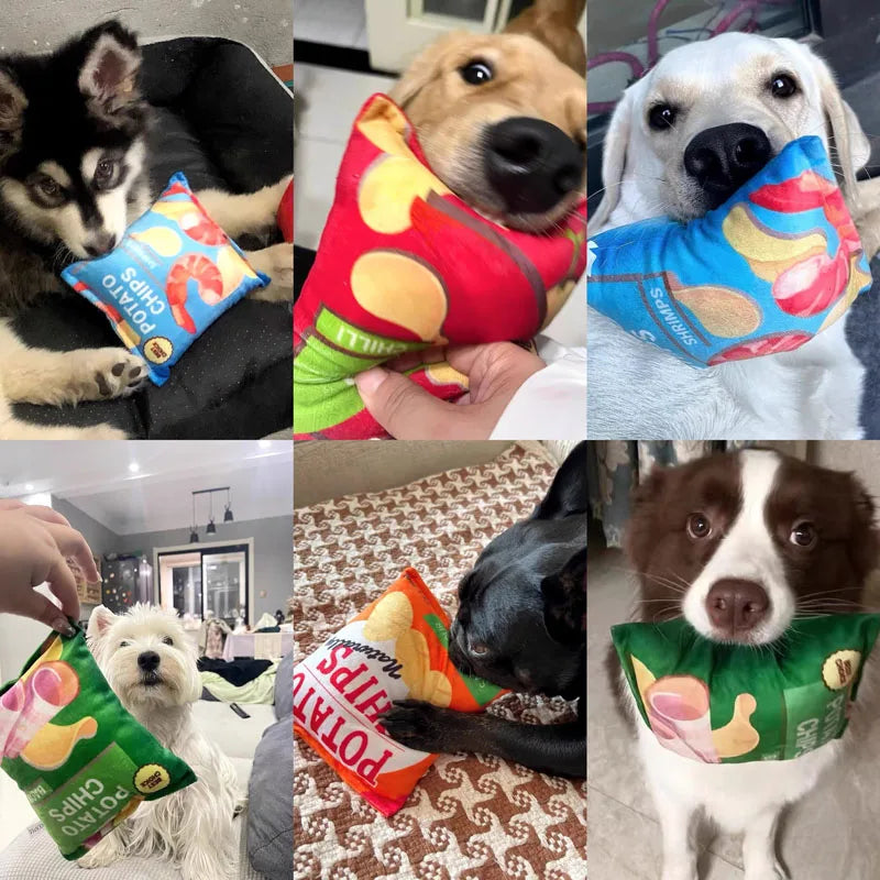 Funny Dog Toys Crisps Plush Chew Toy – Bite-Resistant Squeaky Sounding Paper Toy for Small and Medium Dogs, Fun Interactive Pet Supplies