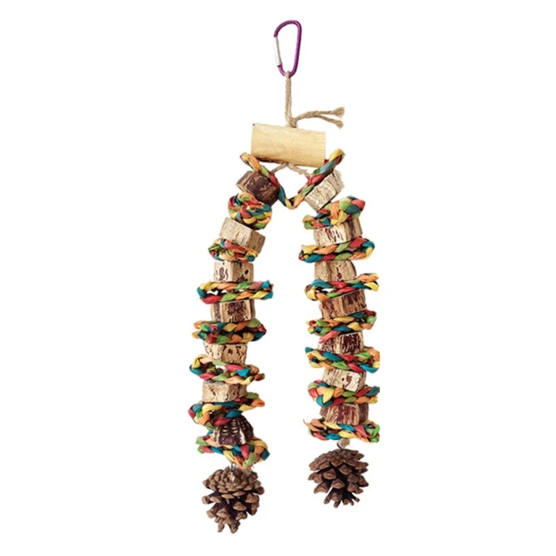 Large Bird Toy Birdcage HangingToy NaturalPinecone Block Parrot Chewing Toy Climbing Swing Toy for Lovebirds Cockatoos