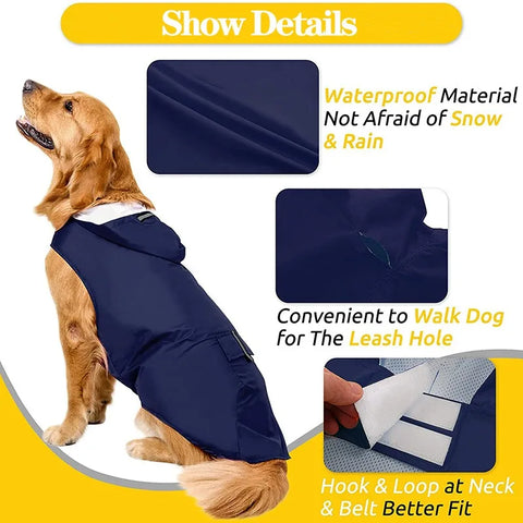Dog Raincoat Medium Large Dogs Waterproof Hooded Jacket Rain Clothes with Reflective Stripe Outdoor Accessories