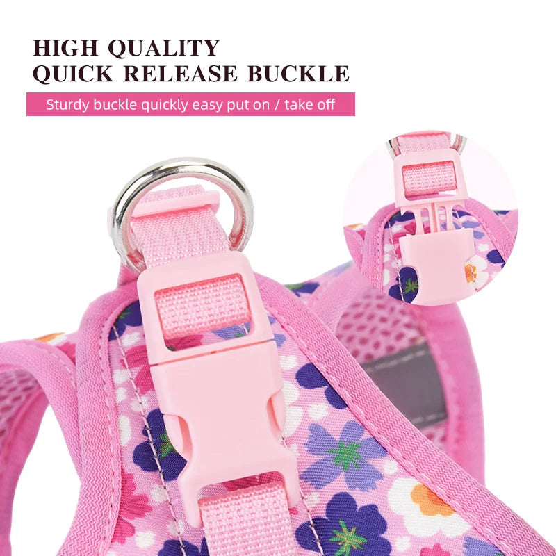 HP386--Pet cat & dog printed vest style harness, 360° fit to the pet's body shape, 1.5-meter dog rope