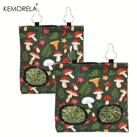KEMORELA 1/2PCS Rabbit Hay Feeder Bag with 2 Holes Guinea Pig Hanging Hay Feeding Bag Storage for Chinchilla Hamster Bunny