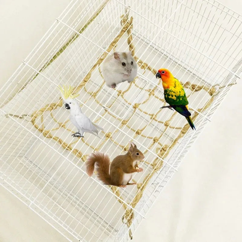 Parrot Hamster rabbit Climbing Net Bird Toy Swing Rope ladder Net Bird Stand Net Hammock With Hook Bird Hanging Climbing Chewing