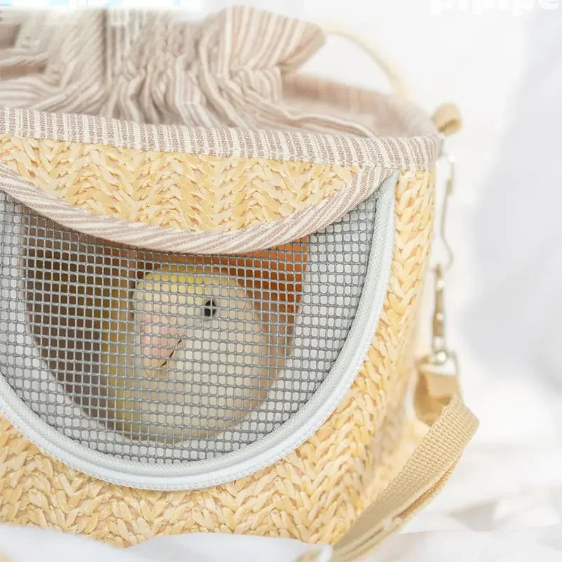 Parrot Cage Go Out with Straw Woven Peony Bird Small Pet Backpack Portable Breathable Outer Cage Bird Supplies Bird Cages