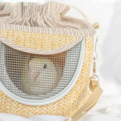 Parrot Cage Go Out with Straw Woven Peony Bird Small Pet Backpack Portable Breathable Outer Cage Bird Supplies Bird Cages