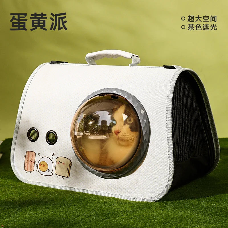 Foldable Cat Carrier Backpack – Cute Cartoon Design with Airflow Vents & Shoulder Strap Interface, Pet Travel Bag for Cats