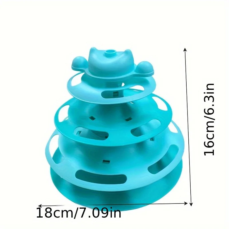1pcs 4-Layer Feather Cat Turntable with Fun Toy Ball and Playing Stick – Interactive Entertaining Toy for Cats to Bat, Chase, and Play