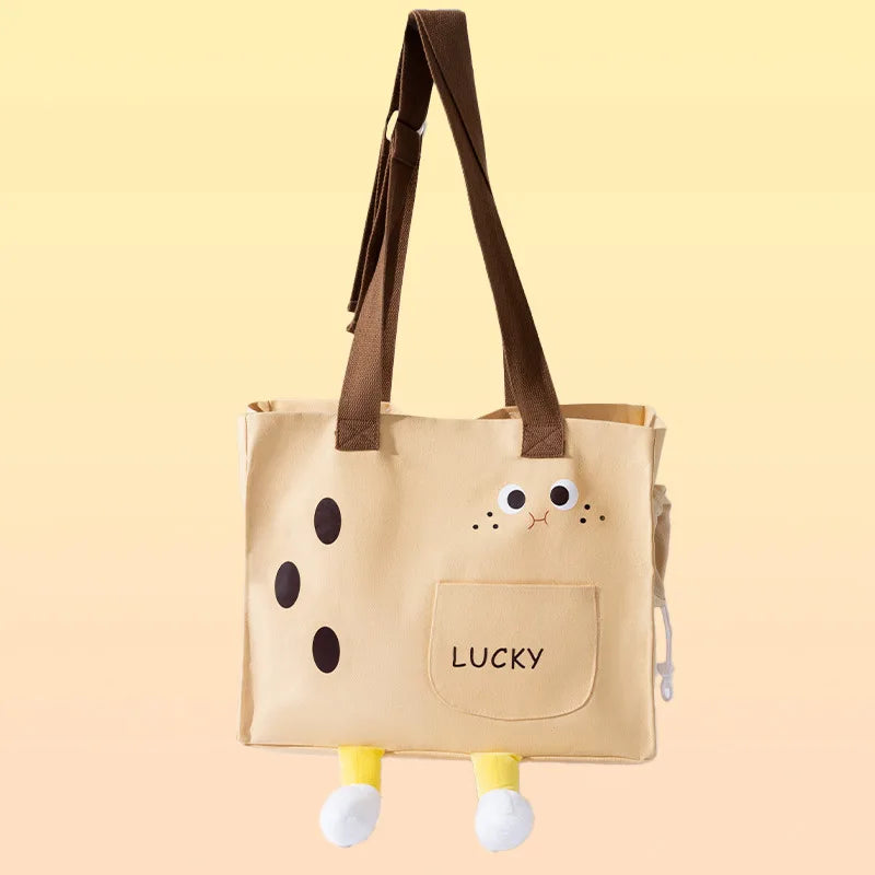 Going out pet walking doll funny canvas bag breathable cat bag dog crossbody bag cat going out bag is suitable for spring