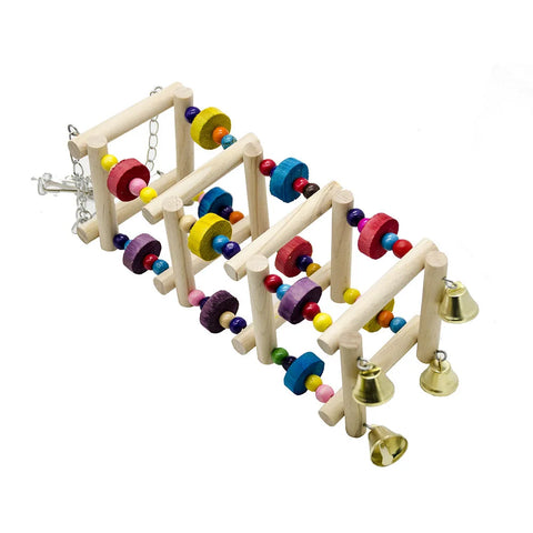 Wooden Parrot Hanging Rainbow Hammock training Ladder Toys With Bells Bird Cage Pet Accessories For Large Small Birds