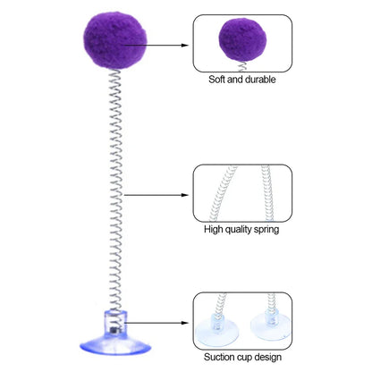 1pc Fur Ball Spring Cat Toy Suction Cup Multicolored Teaser Wand Interactive Toys Cat Scratcher Toys