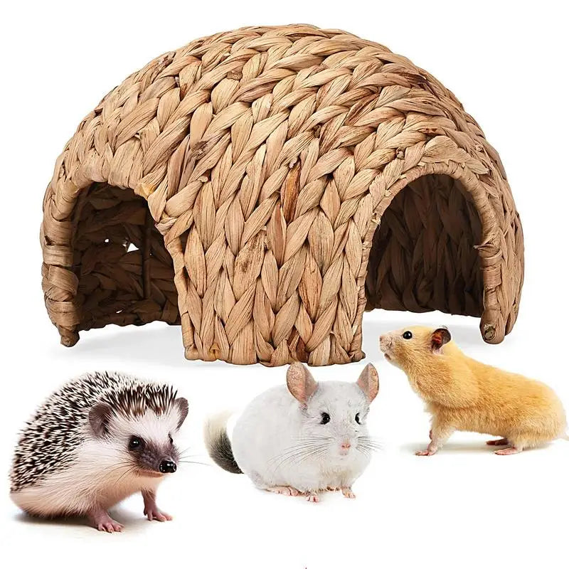 Rabbit Tunnel Safe Bunny Grass House Natural Cattail Hideout Hand Made Cattail House For Guinea Pig Hamsters Chinchilla Ferret