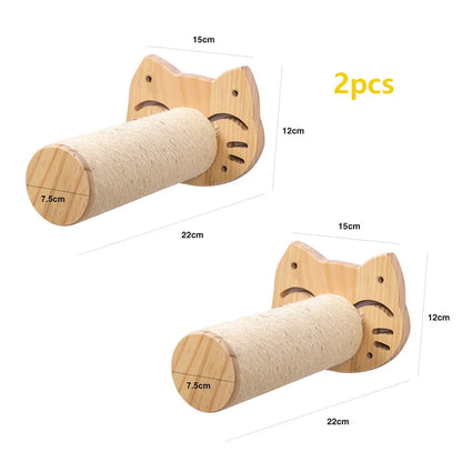 Cat Climbing Shelf Furniture Wall Mounted Cat Hammock and Wooden Stairway with Scratching Post for Cats Indoor Playing and Rest
