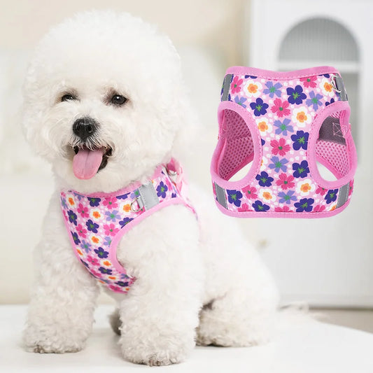 HP386--Pet cat & dog printed vest style harness, 360° fit to the pet's body shape, 1.5-meter dog rope
