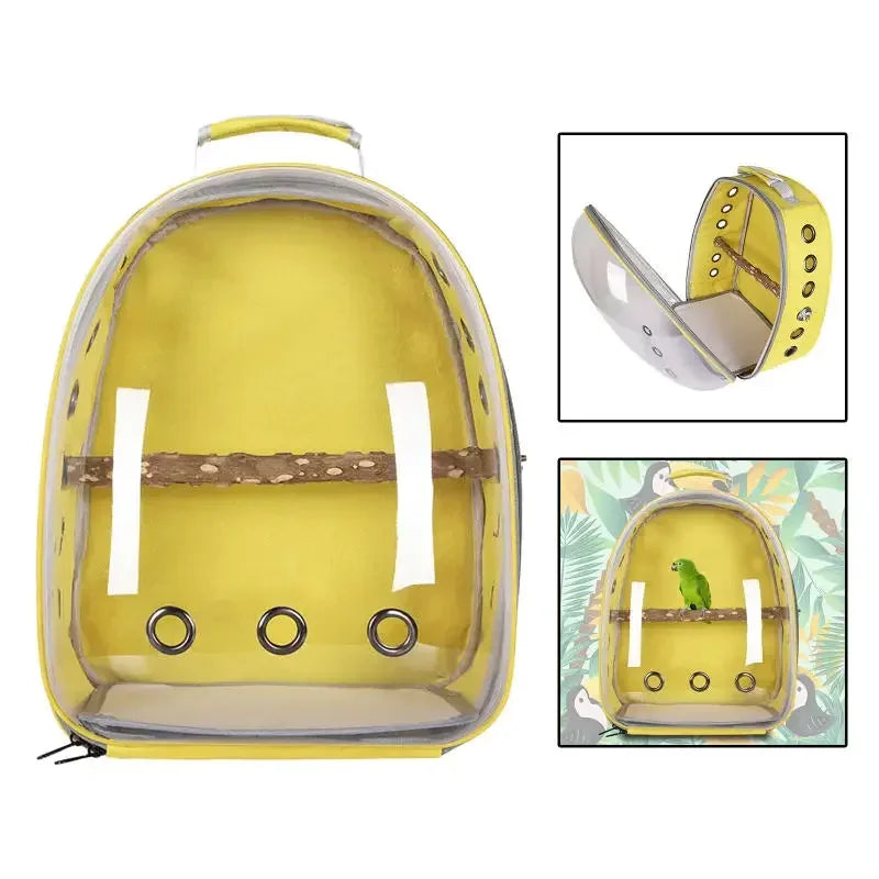 Adjustable Bird Carrier Backpack Travel Parrot Bag Cage Portable Breathable Birdcage with Wooden Stick Stand Outdoor Pet Bag