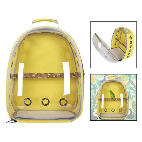 Adjustable Bird Carrier Backpack Travel Parrot Bag Cage Portable Breathable Birdcage with Wooden Stick Stand Outdoor Pet Bag