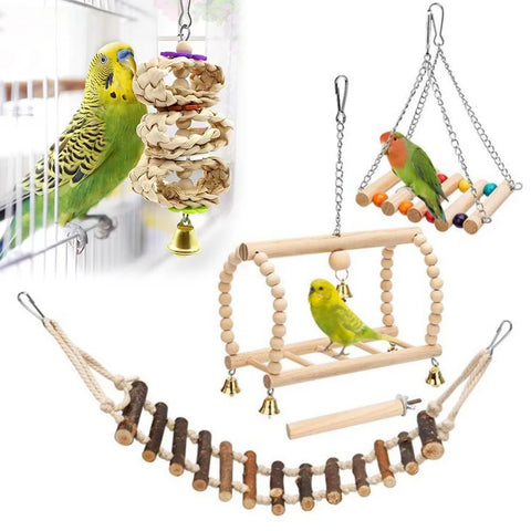 8PCS Bird Toy Set Chew Proof Bird Supplies Small Bird Toys Cloud Ladder Swing Parrot Toys Cage Accessories